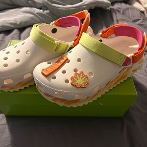 CROCS White and Neon Clogs